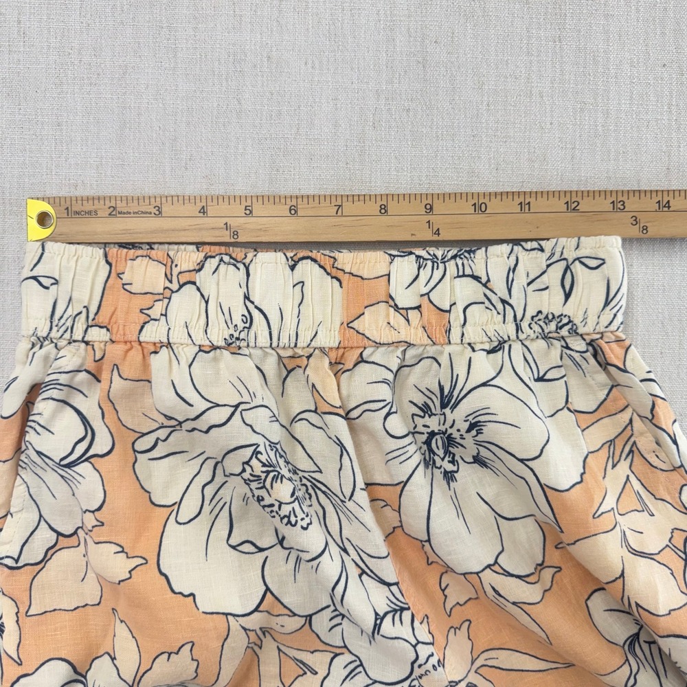 Rachel Zoe 100% Linen Wide Leg Pants Womens Small Peach Floral Pull On Pockets - Picture 10 of 14